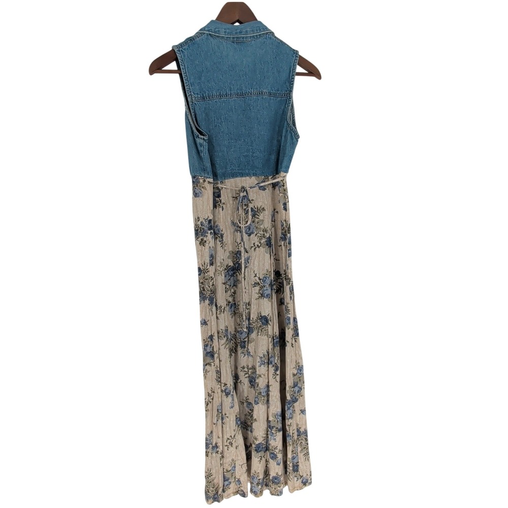 Vintage 90s California Concepts Denim Floral Maxi Dress Cottagecore Western - Picture 6 of 11